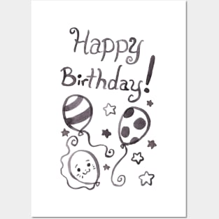 Watercolor Happy Birthday Balloons Posters and Art